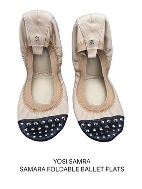 Yosi Samra Samara Foldable Ballet Flats Womens Beige Studded